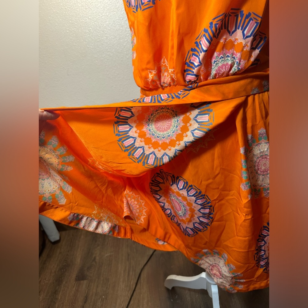 Bright orange halter top fun boho summer dress woman size medium - Picture 14 of 17